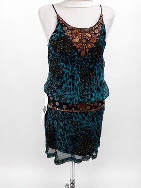 Vintage Sue Wong Beaded Chiffon Mini Dress Y2K NWT